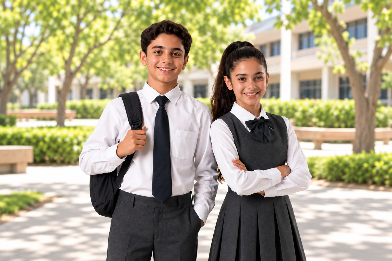 تلميذان في باحة المدرسة